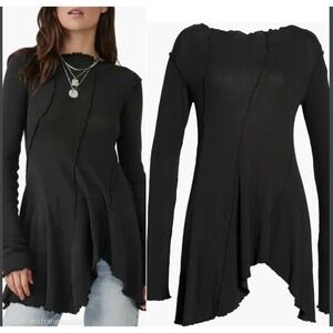 We The Free Size S Black Full Swing Asym Long Sleeve Tunic Indie Grunge Witchy